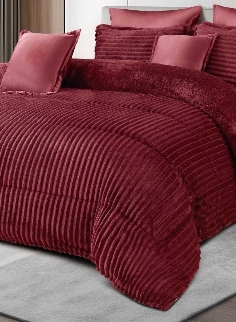 مينج لي مفرش سرير شتوي نفرين بتصميم هندسي مصنوع من الفرو الناعم مكون من 8 قطع ( 1 مفرش +1 شرشف مطاط للمرتبة + 4 كيس مخدة +2 كيس للوسادة المربعة ) مقاس المفرش 230X250 سم - Image 4