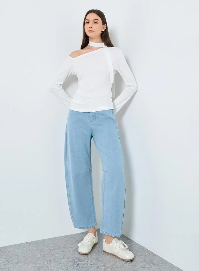 Take Two Take Two Elegant White One-Shoulder Long Sleeve Top