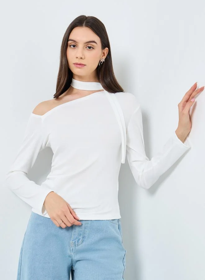 Take Two Take Two Elegant White One-Shoulder Long Sleeve Top