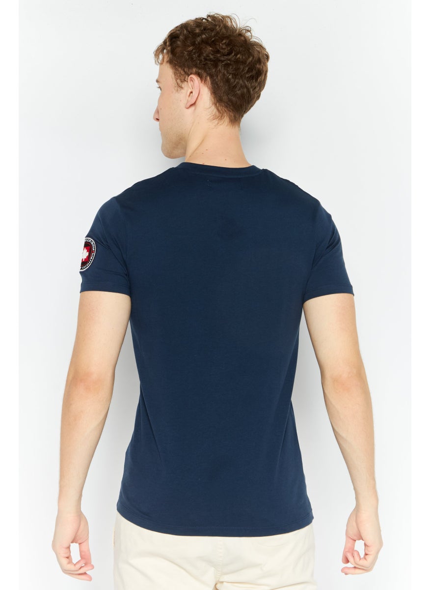 Canadian Peak Men V Neck Short Sleeves Graphic Printed T-Shirt, Navy Combo  - Image 3