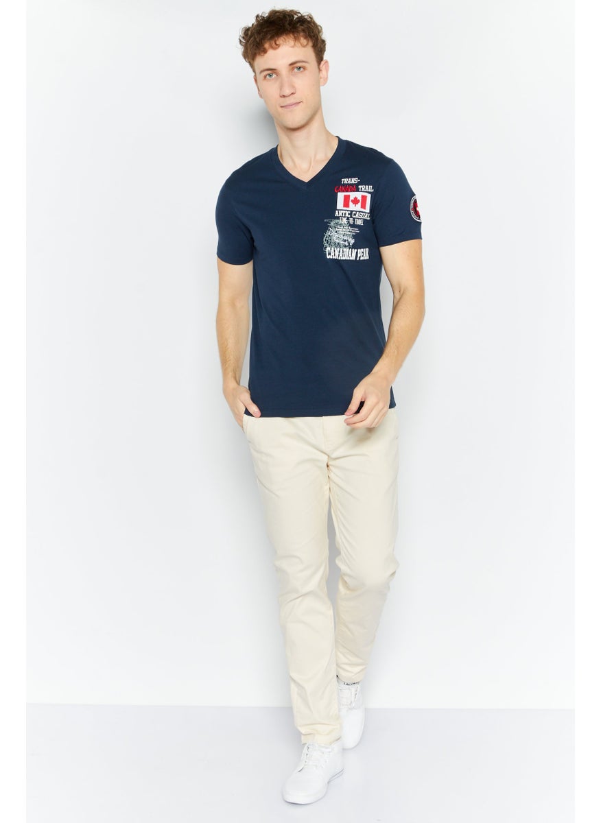 Canadian Peak Men V Neck Short Sleeves Graphic Printed T-Shirt, Navy Combo  - Image 2