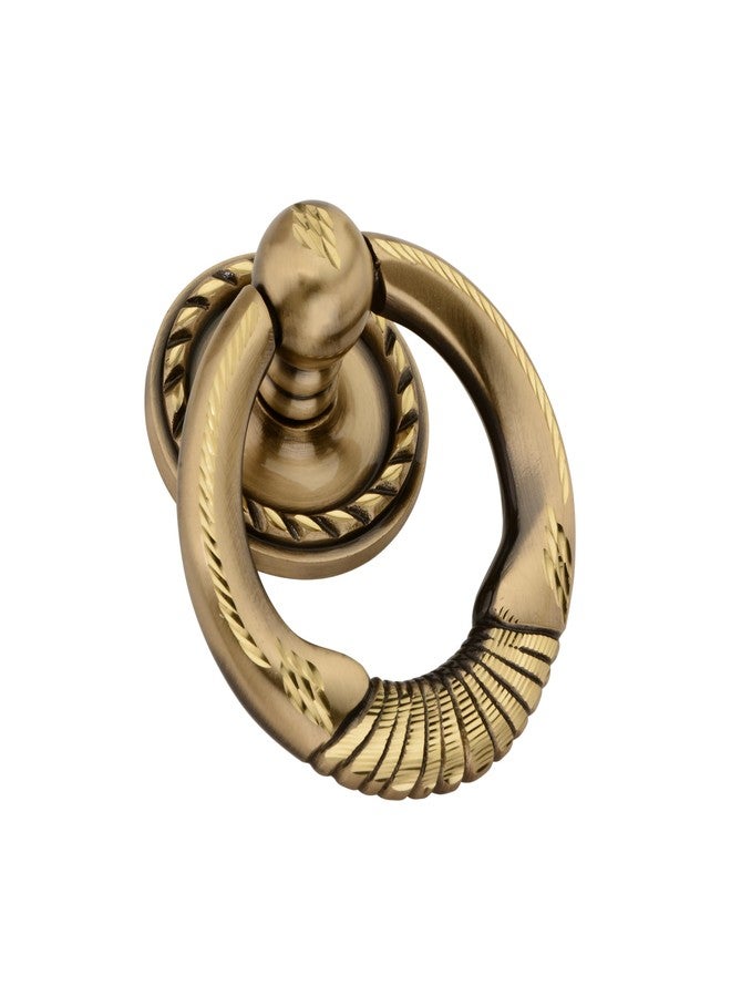 DEVDECOR Antique Brass Ring Door Knocker - Vintage Round Handle with Textured Grip for Main Door, Gate, or Cabinet - Classic Decorative Hardware (5x4.5 inch) - Image 2