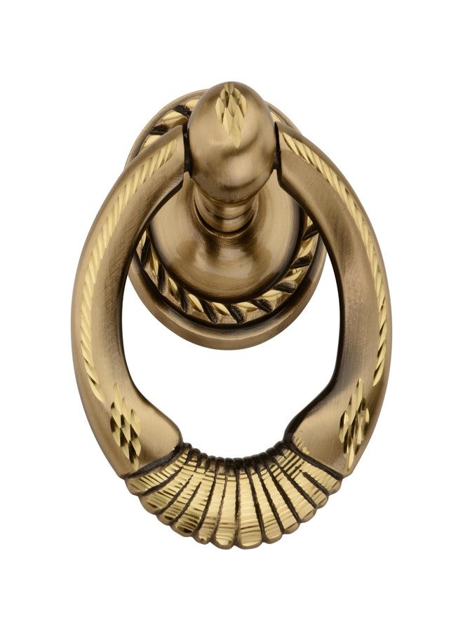 DEVDECOR Antique Brass Ring Door Knocker - Vintage Round Handle with Textured Grip for Main Door, Gate, or Cabinet - Classic Decorative Hardware (5x4.5 inch) - Image 1