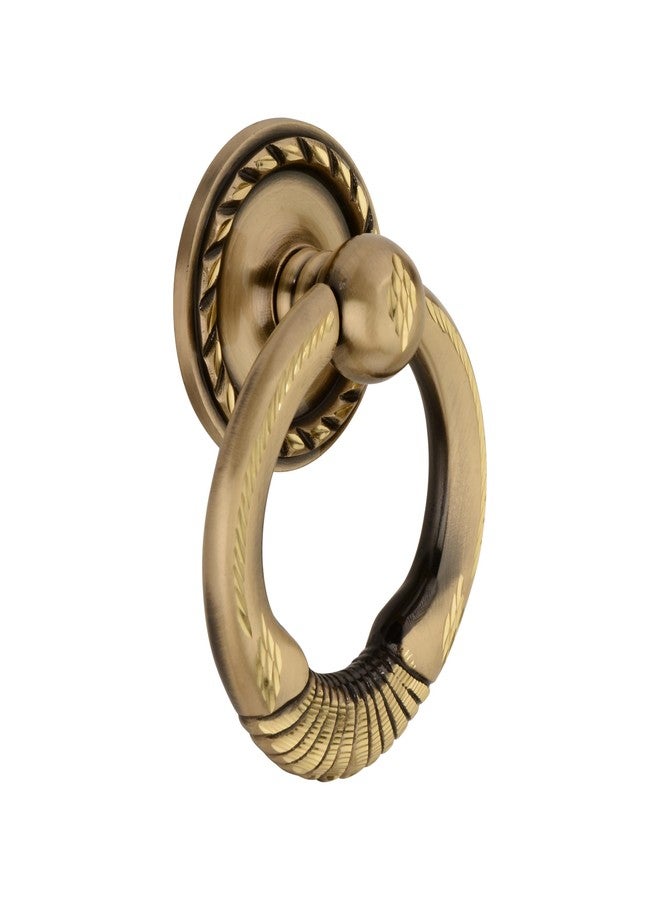 DEVDECOR Antique Brass Ring Door Knocker - Vintage Round Handle with Textured Grip for Main Door, Gate, or Cabinet - Classic Decorative Hardware (5x4.5 inch) - Image 3