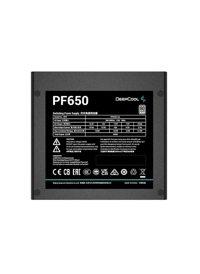 DEEPCOOL - PF650 80 PLUS Standard Power Supply, 650W Reliable Output, Stable Performance, Low-Noise Cooling, High Efficiency, and Affordable PSU for Gaming and Workstation PC Builds - Image 1