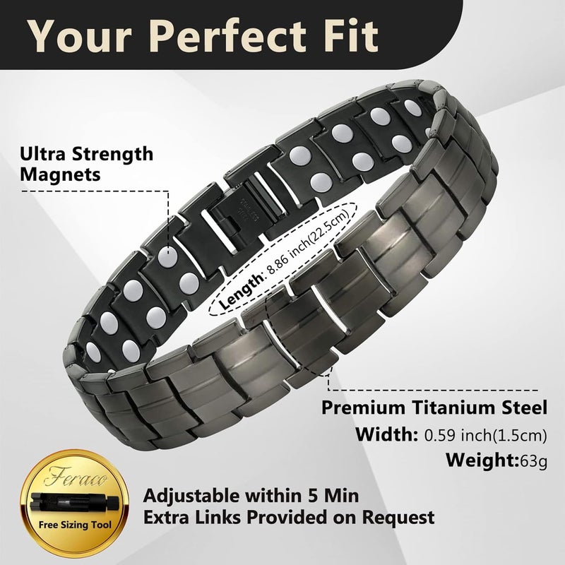 Feraco Magnetic Bracelet for Men Titanium Steel Magnetic Bracelet for Men with Double Row Magnets Adjustable (Gray) - Image 2