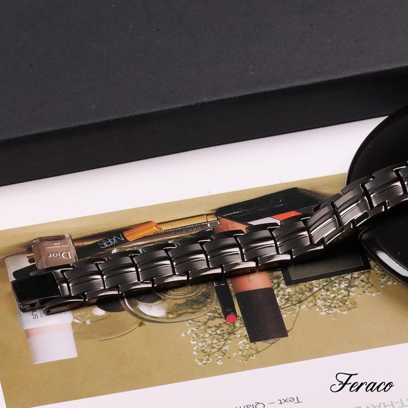 Feraco Magnetic Bracelet for Men Titanium Steel Magnetic Bracelet for Men with Double Row Magnets Adjustable (Gray) - Image 4