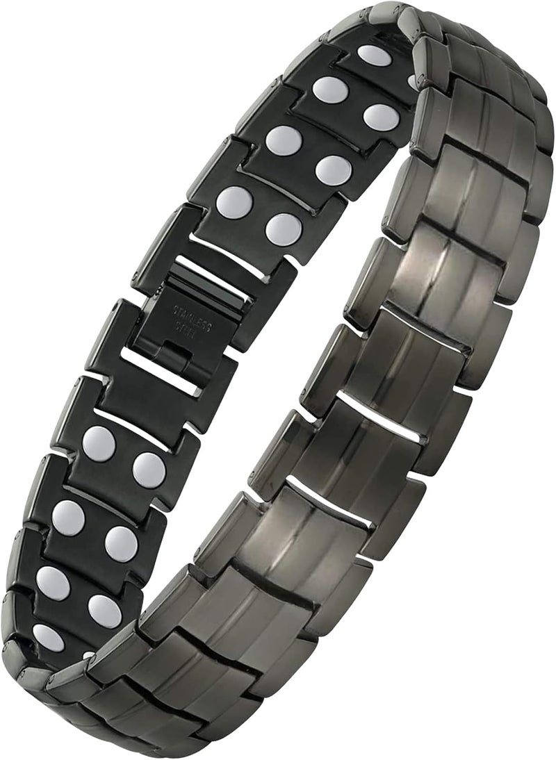 Feraco Magnetic Bracelet for Men Titanium Steel Magnetic Bracelet for Men with Double Row Magnets Adjustable (Gray) - Image 1