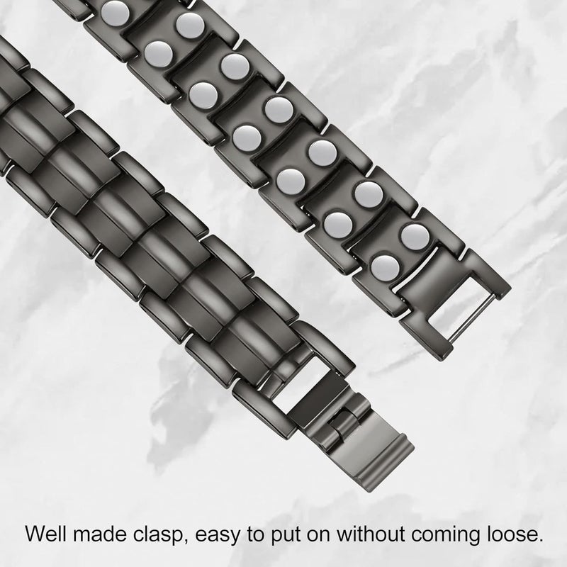 Feraco Magnetic Bracelet for Men Titanium Steel Magnetic Bracelet for Men with Double Row Magnets Adjustable (Gray) - Image 3