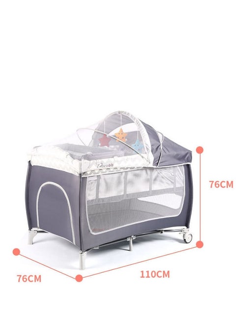 Two Layer Bed Portable Foldable And Movable Diaper Table Baby Care Table Baby Crib With Mosquito Net And Mattress And Diaper Table 0-36 Months
