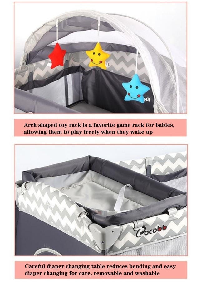 COCO BABY - سرير من طبقتين، طاولة حفاضات محمولة قابلة للطي ومتحركة، طاولة رعاية الطفل، سرير أطفال مع ناموسية وفراش وطاولة حفاضات 0-36 شهرًا - Image 1