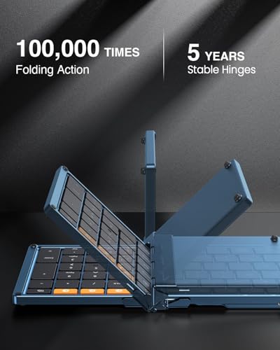 ProtoArc Foldable Bluetooth Keyboard, XK01 Folding Wireless Portable Keyboard with Number Pad, Full-Size Travel Keyboards for Windows iOS Android Tablet Smartphone Laptop PC - Dark Blue - Image 2