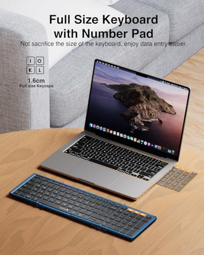 ProtoArc Foldable Bluetooth Keyboard, XK01 Folding Wireless Portable Keyboard with Number Pad, Full-Size Travel Keyboards for Windows iOS Android Tablet Smartphone Laptop PC - Dark Blue - Image 5