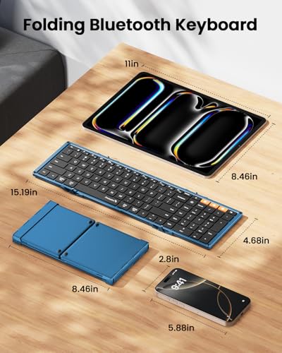 ProtoArc Foldable Bluetooth Keyboard, XK01 Folding Wireless Portable Keyboard with Number Pad, Full-Size Travel Keyboards for Windows iOS Android Tablet Smartphone Laptop PC - Dark Blue - Image 4