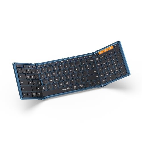 ProtoArc Foldable Bluetooth Keyboard, XK01 Folding Wireless Portable Keyboard with Number Pad, Full-Size Travel Keyboards for Windows iOS Android Tablet Smartphone Laptop PC - Dark Blue - Image 1