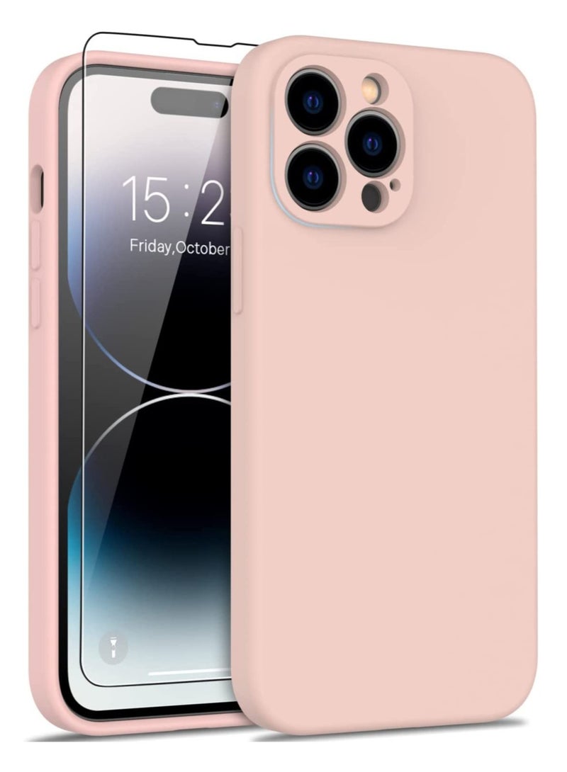 ELTRAZONE جراب iPhone 14 Pro Max مع واقي شاشة، حماية معززة للكاميرا، غطاء مطاطي من جل السيليكون المرن الناعم، جراب هاتف واقٍ مقاوم للصدمات مناسب لهاتف iPhone 14 Pro Max مقاس 6.7 بوصة، وردي فاتح - Image 1