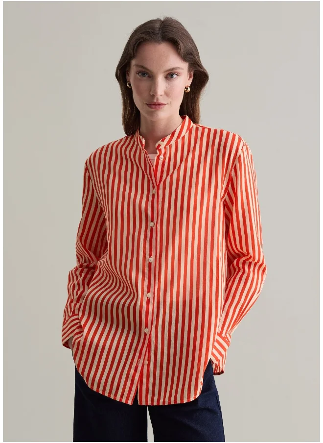 او في اس Striped shirt with Mandarin collar