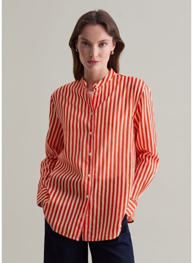 او في اس Striped shirt with Mandarin collar - Image 2