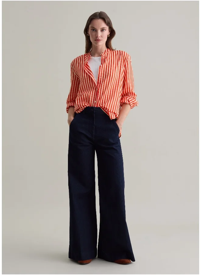 او في اس Striped shirt with Mandarin collar