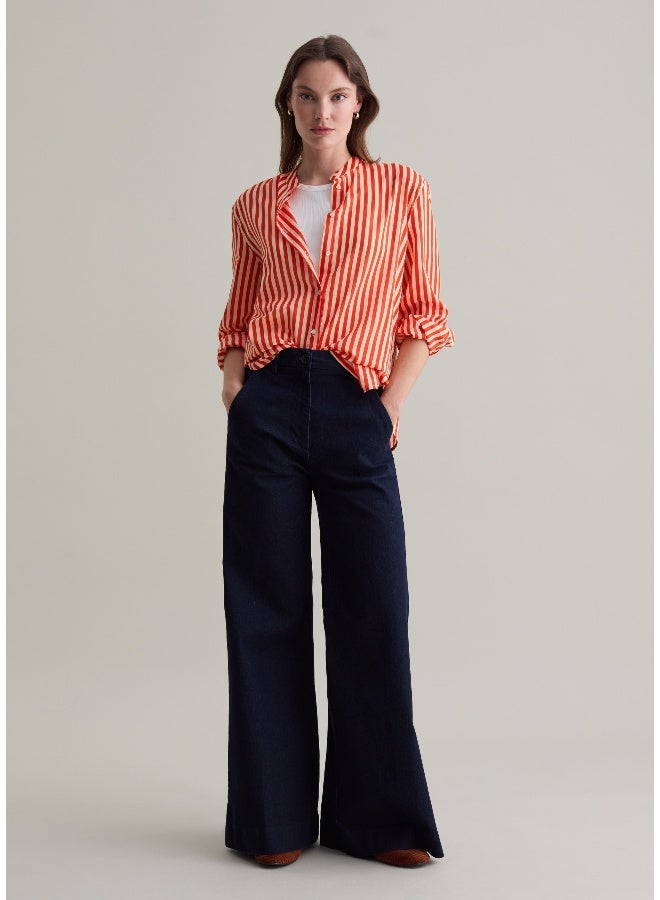 او في اس Striped shirt with Mandarin collar - Image 1