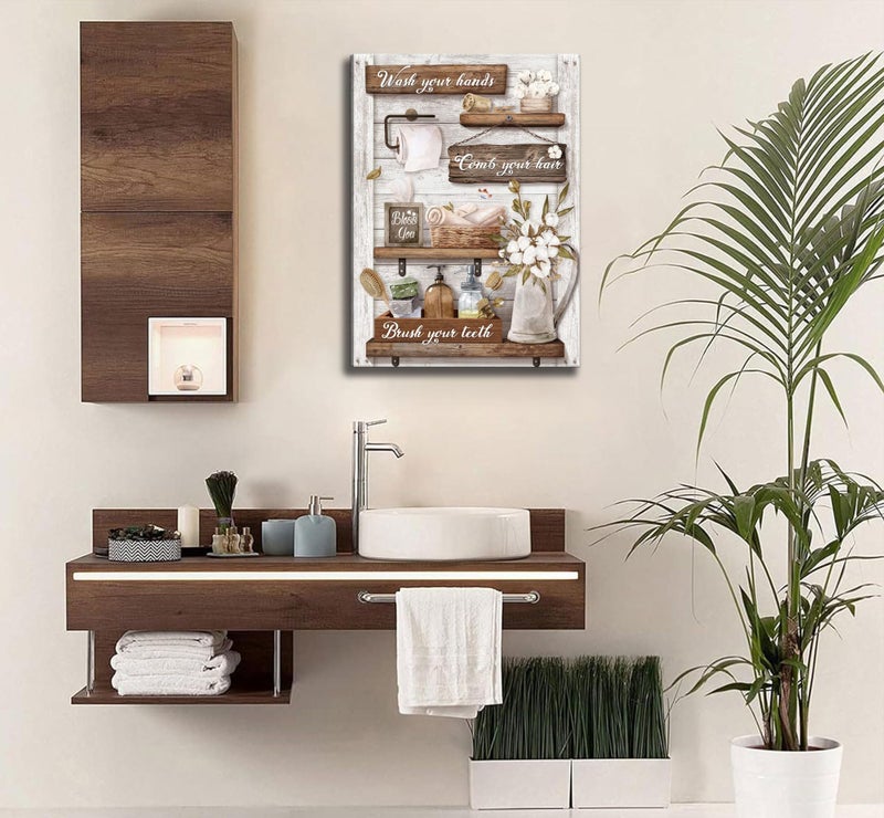 AKOTAC Funny Bathroom Canvas Wall Art.Retro Cotton floral Painting Picture Wall Decor. Modern Rustic Farmhouse Bathroom Poster Print Artwork for Bathroom Restroom Home Decoration - Image 4