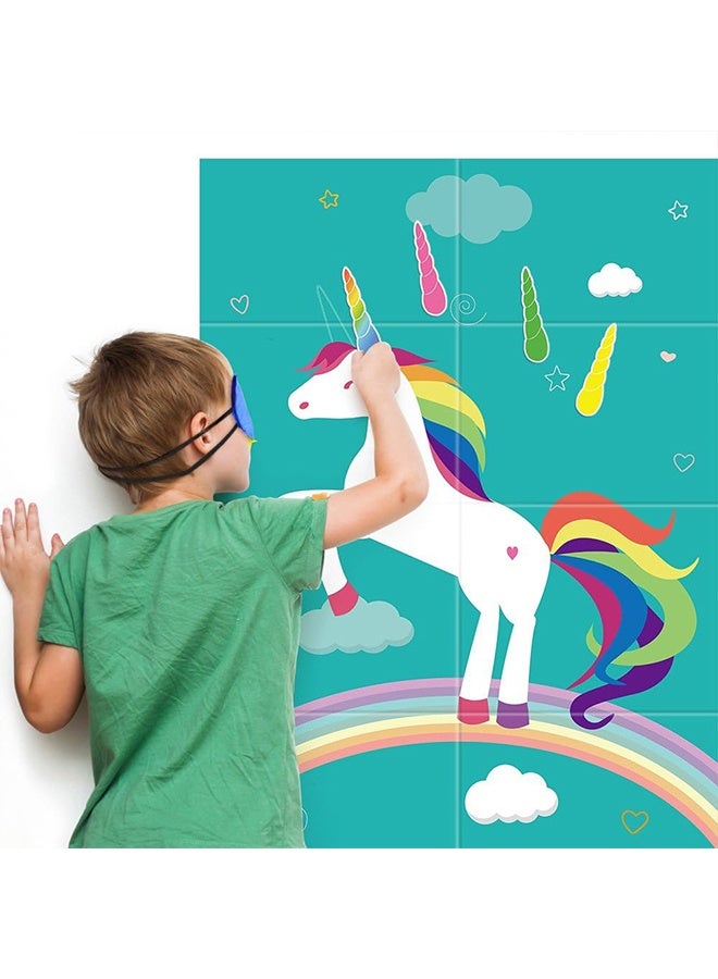 يونيكورن لعبة تثبيت القرن على وحيد القرن، مناسبة لحفلات أعياد ميلاد الأطفال، مع ٢٤ ملصقًا لقرون، وهدايا حفلات قوس قزح للفتيات، وديكورات جدارية لخلفية المنزل. - Image 4