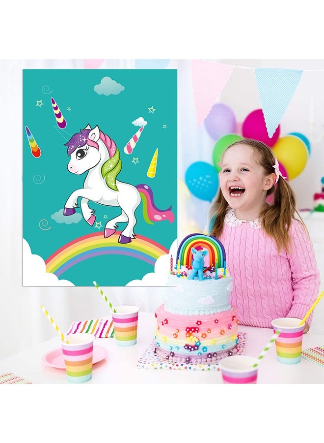 يونيكورن لعبة تثبيت القرن على وحيد القرن، مناسبة لحفلات أعياد ميلاد الأطفال، مع ٢٤ ملصقًا لقرون، وهدايا حفلات قوس قزح للفتيات، وديكورات جدارية لخلفية المنزل. - Image 2