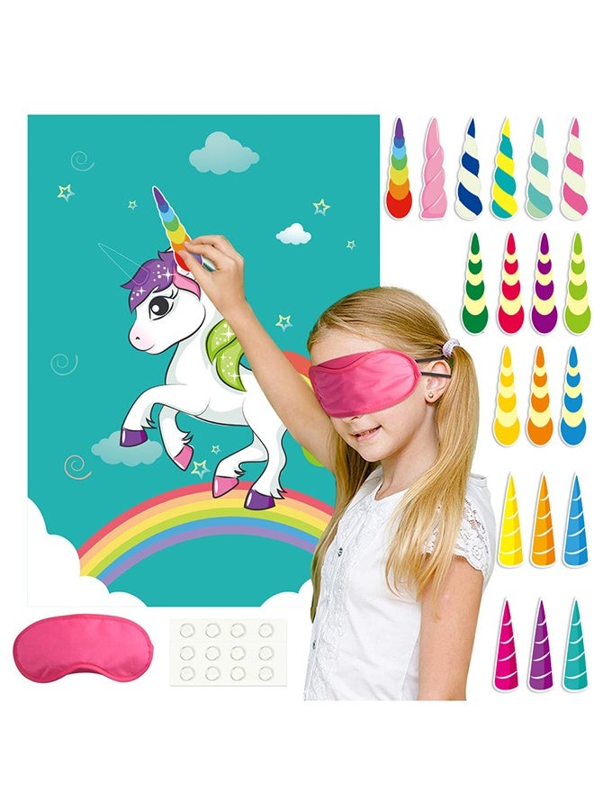 يونيكورن لعبة تثبيت القرن على وحيد القرن، مناسبة لحفلات أعياد ميلاد الأطفال، مع ٢٤ ملصقًا لقرون، وهدايا حفلات قوس قزح للفتيات، وديكورات جدارية لخلفية المنزل. - Image 1