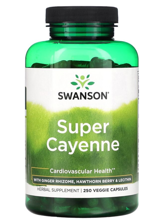 SWANSON Super Cayenne with Ginger Rhizome Hawthorn Berry & Lecithin 250 Veggie Capsules