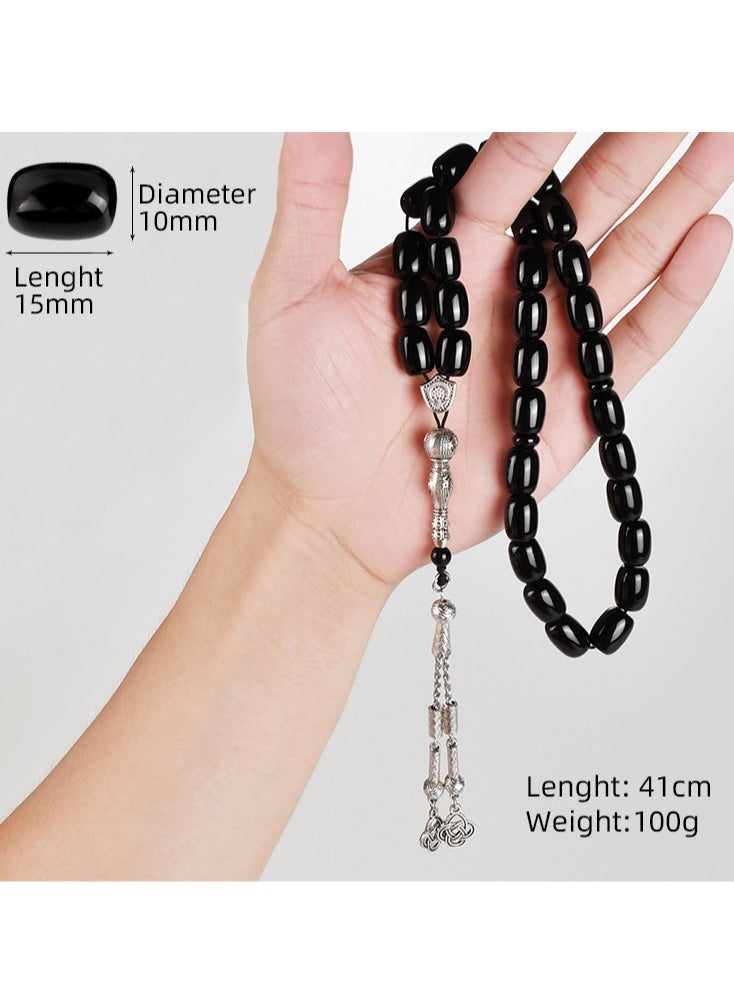 Hilalful HilalFul Prayer Beads - Black Agate | Natural Stone | Rosary Beads for Dhikr, Prayer For Adults | Islamic Gift Eid, Ramadan, Wedding, Anniversary, Birthday | 33 Beads  - Image 3