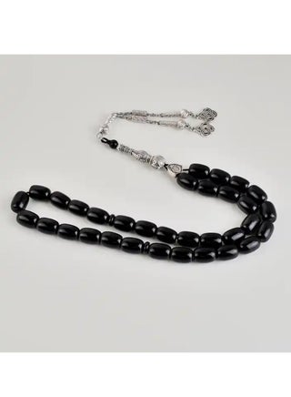 سبحة هلالفل بحجر العقيق الأسود الطبيعي | سبحة للذكر والصلاة للكبار | هدية إسلامية مثالية لرمضان والعيد والزفاف والمناسبات | 33 حبة