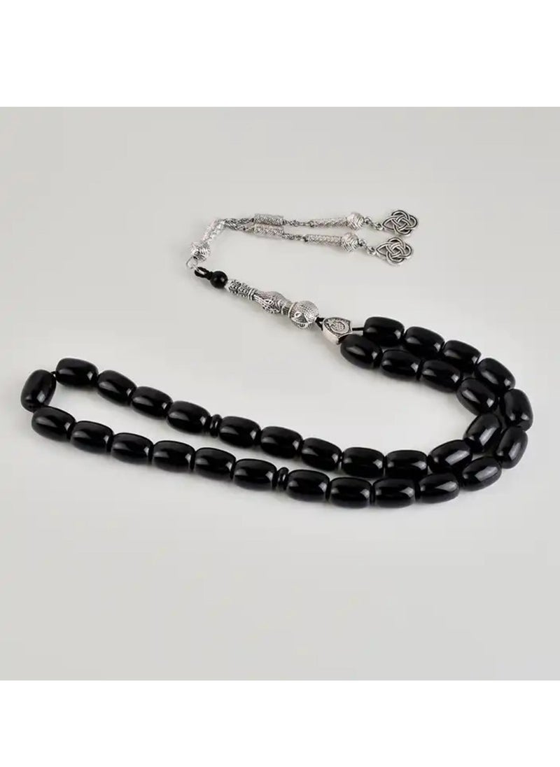 Hilalful HilalFul Prayer Beads - Black Agate | Natural Stone | Rosary Beads for Dhikr, Prayer For Adults | Islamic Gift Eid, Ramadan, Wedding, Anniversary, Birthday | 33 Beads  - Image 1