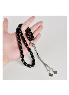 Hilalful HilalFul Prayer Beads - Black Agate | Natural Stone | Rosary Beads for Dhikr, Prayer For Adults | Islamic Gift Eid, Ramadan, Wedding, Anniversary, Birthday | 33 Beads  - Image 2