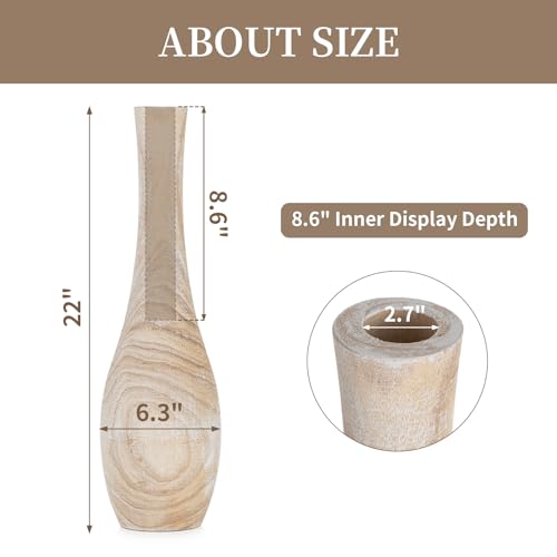 Hanobe Floor Vase Home Decor 22 inch Tall Decorative Wood Vases for Living Room Large Rustic Farmhouse Boho Vase for Dining Table Centerpiece Bedroom Corner Hallway - Image 3