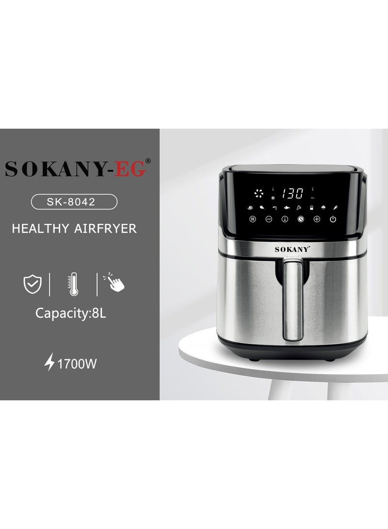 sokany Sokany Smart essential Air Fryer,1700W,8L Capacity,SK-8042,Bluetooth,Silver, 220V supply voltage - Image 2