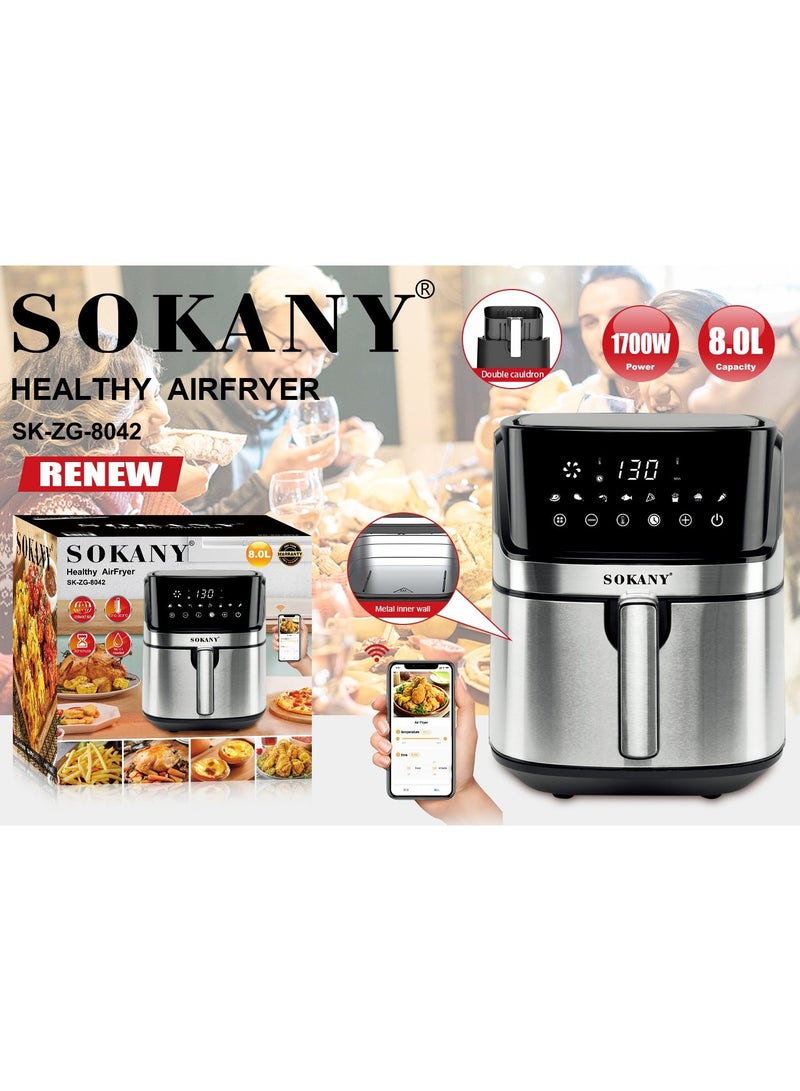sokany Sokany Smart essential Air Fryer,1700W,8L Capacity,SK-8042,Bluetooth,Silver, 220V supply voltage - Image 3