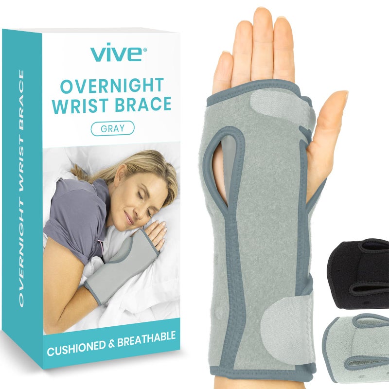 VIVE Night Wrist Splint Brace Left Right Hand Sleep Support Wrap Breathable Lightweight Cushion Compression Arm Stabilizer for Carpal Tunnel Men Women Kids Tendonitis Sports Pain
