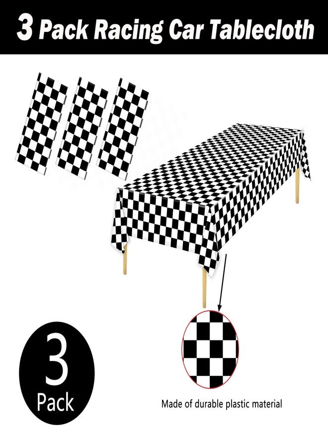 Oigco 3 Pack Black and White Checkered Tablecloths Race Car Theme Tablecloths for Motor Racing Birthday Party Decorations, 54" x 108 - Image 3