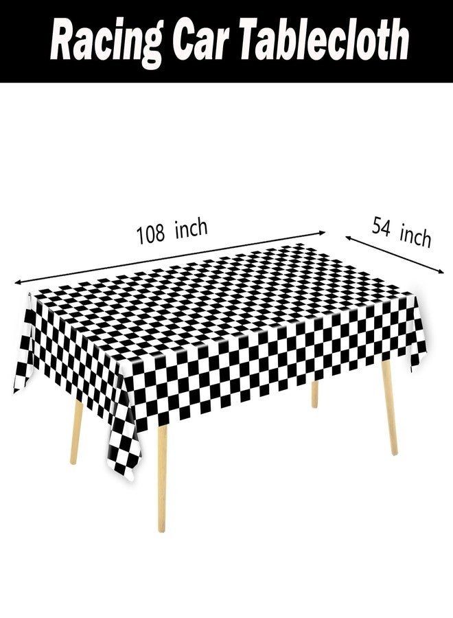 Oigco 3 Pack Black and White Checkered Tablecloths Race Car Theme Tablecloths for Motor Racing Birthday Party Decorations, 54" x 108 - Image 2