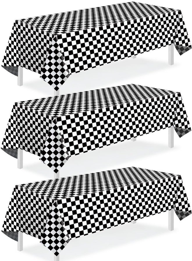 Oigco 3 Pack Black and White Checkered Tablecloths Race Car Theme Tablecloths for Motor Racing Birthday Party Decorations, 54" x 108 - Image 1
