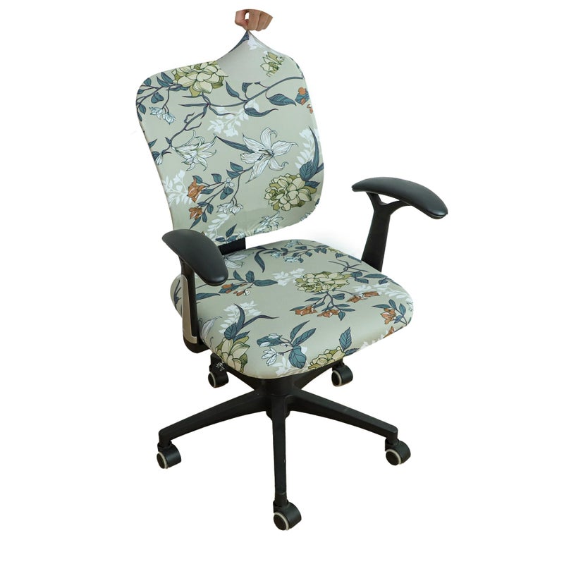 FORCHEER Printed 2 Pieces Split Office Chair Covers Stretchable Floral Desk Chair Slipcovers Washable-Floral I - Image 1