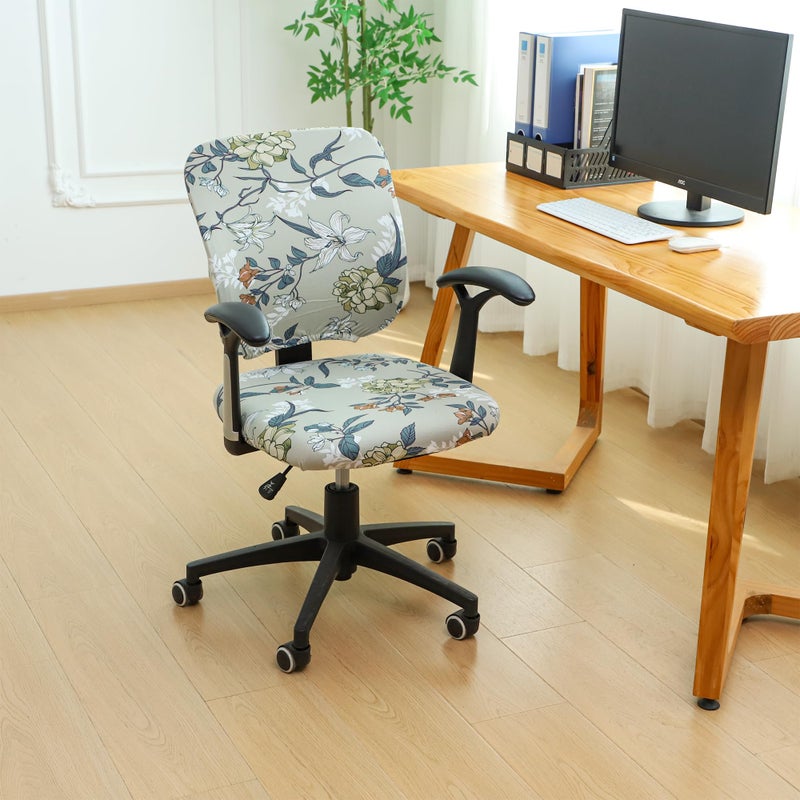 FORCHEER Printed 2 Pieces Split Office Chair Covers Stretchable Floral Desk Chair Slipcovers Washable-Floral I - Image 2
