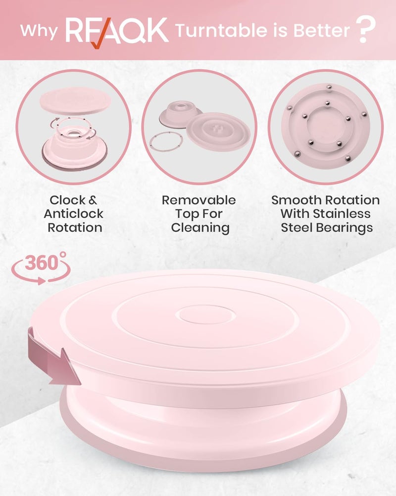 RFAQK 90PCs Cake Decorating Kit with Leveler, Baking Supplies Gift Includes Cake Stand Turntable, 24 Numbered Icing Tips, 55+1 Piping Bags, 2 Frosting Spatulas, 3 Scrappers, Video Course & Booklet - Image 3