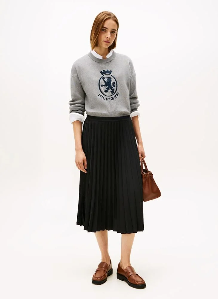 Tommy Hilfiger Black Tonal Flag Waistband Pleated Midi Skirt for Women | Best Price UAE