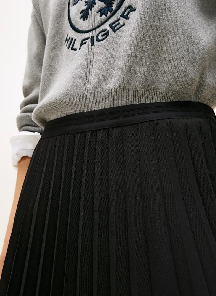 Tommy Hilfiger Black Tonal Flag Waistband Pleated Midi Skirt for Women | Best Price UAE