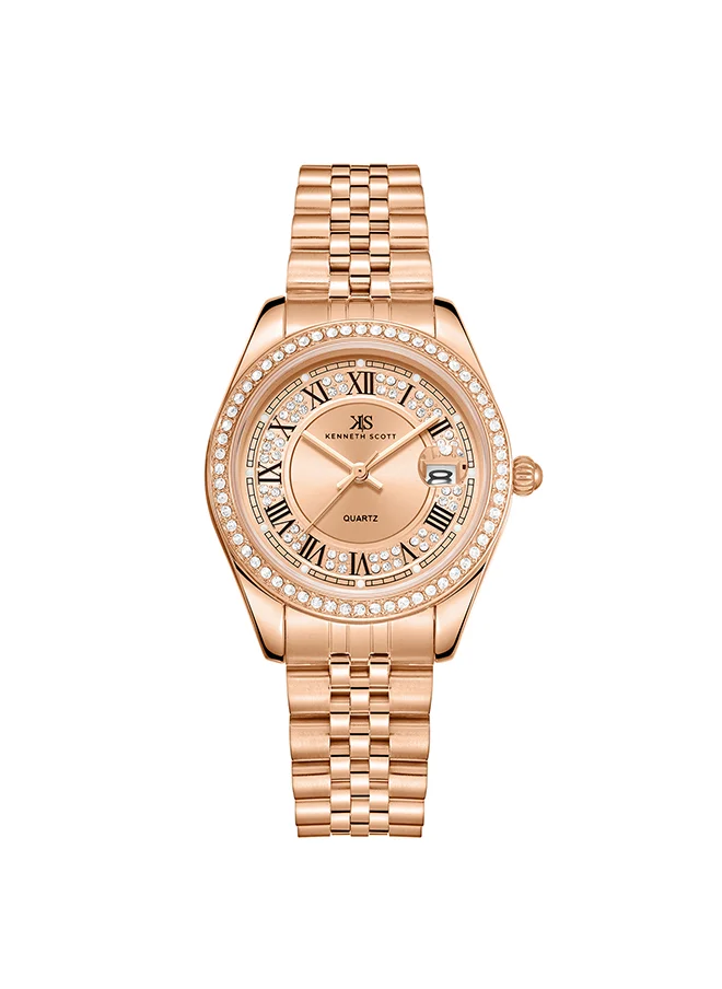 كينيث سكوت Kenneth Scott Women's Rose Gold Dial Analog Watch - K23544-RBKK