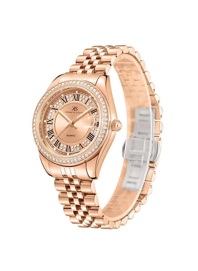 كينيث سكوت Kenneth Scott Women's Rose Gold Dial Analog Watch - K23544-RBKK