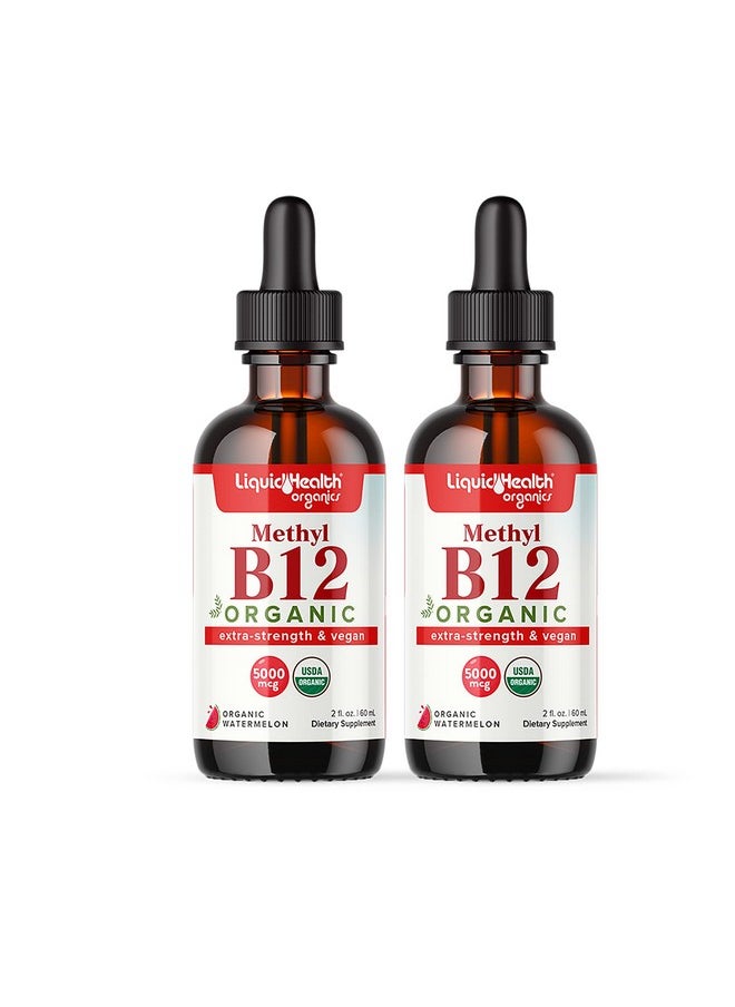 LIQUIDHEALTH Methyl Vitamin B12 Organic Liquid Pure Drops Methylcobalamin Energy Boost Focus Improve Memory Natural Metabolism Vegan Safe Sublingual Hydroxocobalamin 2 Fl Oz 2 Pack  - Image 1