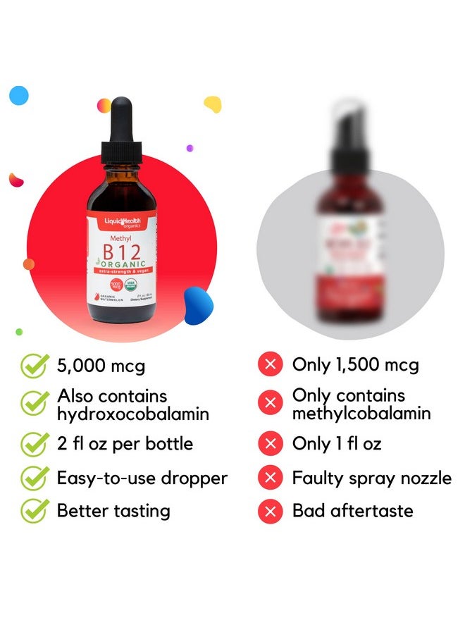 LIQUIDHEALTH Methyl Vitamin B12 Organic Liquid Pure Drops Methylcobalamin Energy Boost Focus Improve Memory Natural Metabolism Vegan Safe Sublingual Hydroxocobalamin 2 Fl Oz 2 Pack  - Image 5