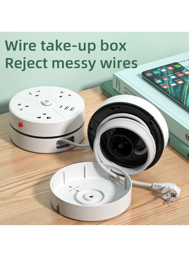 Multifunctional Power Strips. 2 Meter Rotary Take-Up Socket with 4 AC Ports, 2 USB, 1 Type-C | Overload Protection & Child Safety Shield | Retractable Power Strip with Night Light（UK regulations） - Image 2